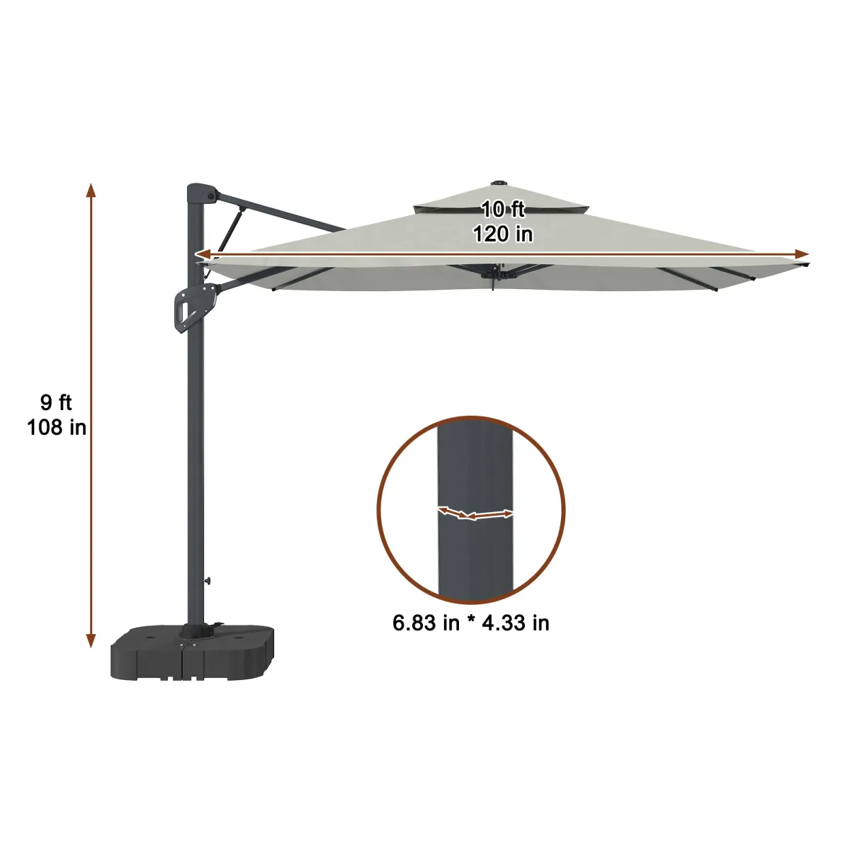 MONDAWE 10ft Square Offset Cantilever Outdoor Patio Umbrella with Included Base