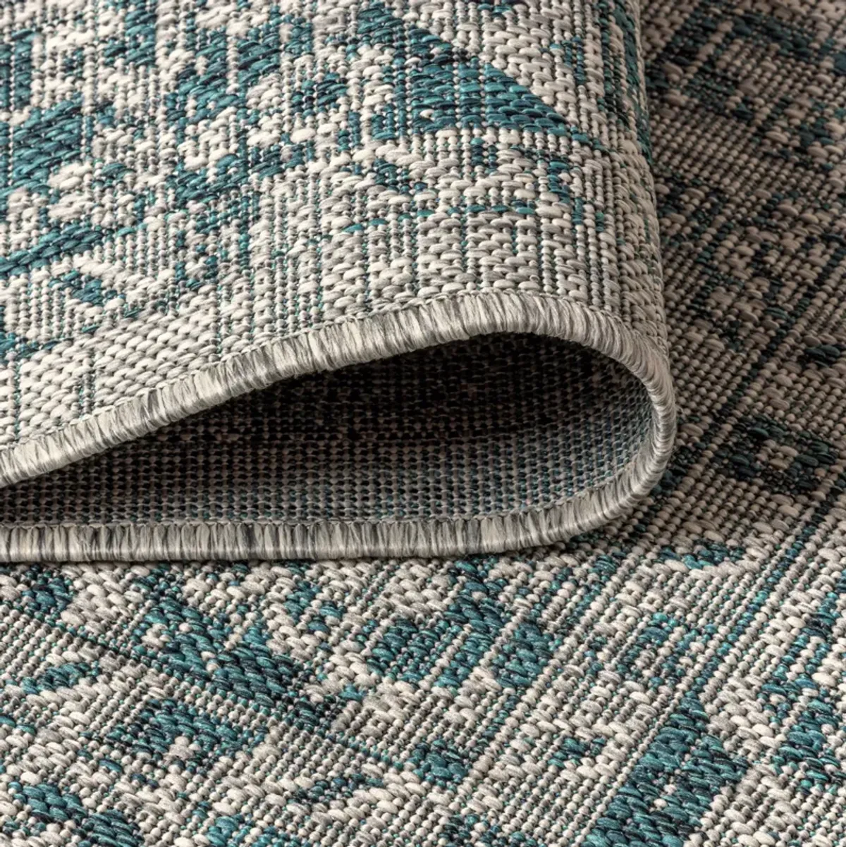Rozetta Boho Medallion Textured Weave Gray/Black. Indoor/Outdoor Runner Rug