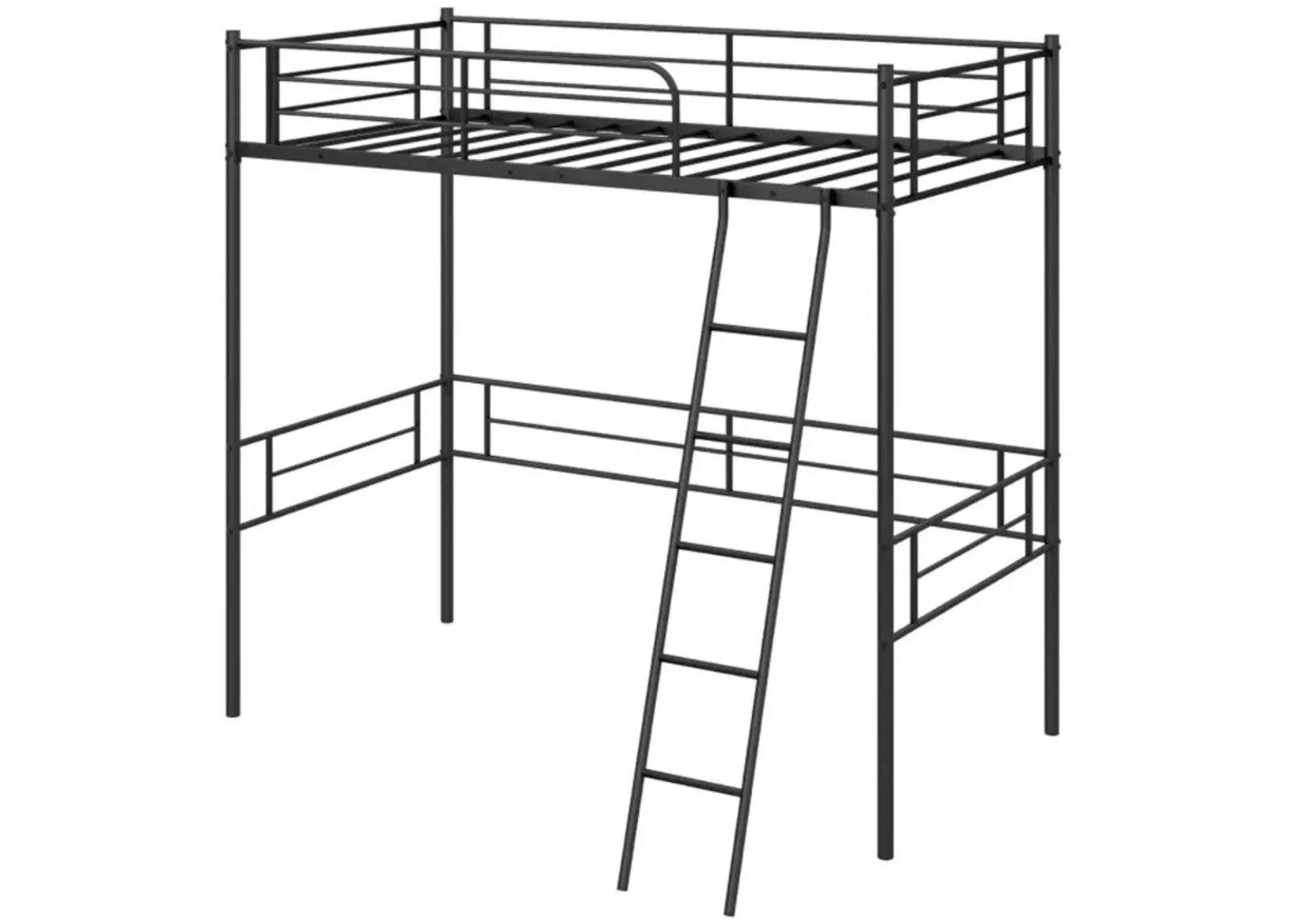 Hivvago Twin Size Loft Bed Metal Bed Frame with Ladder and Guardrails-Black