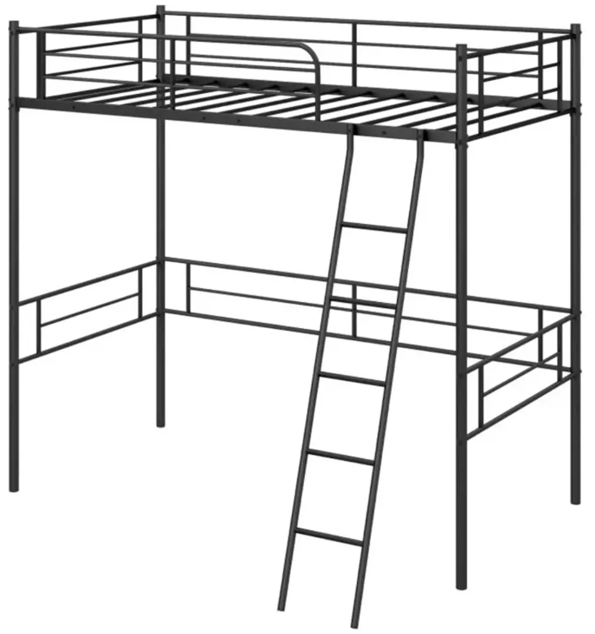 Hivvago Twin Size Loft Bed Metal Bed Frame with Ladder and Guardrails-Black