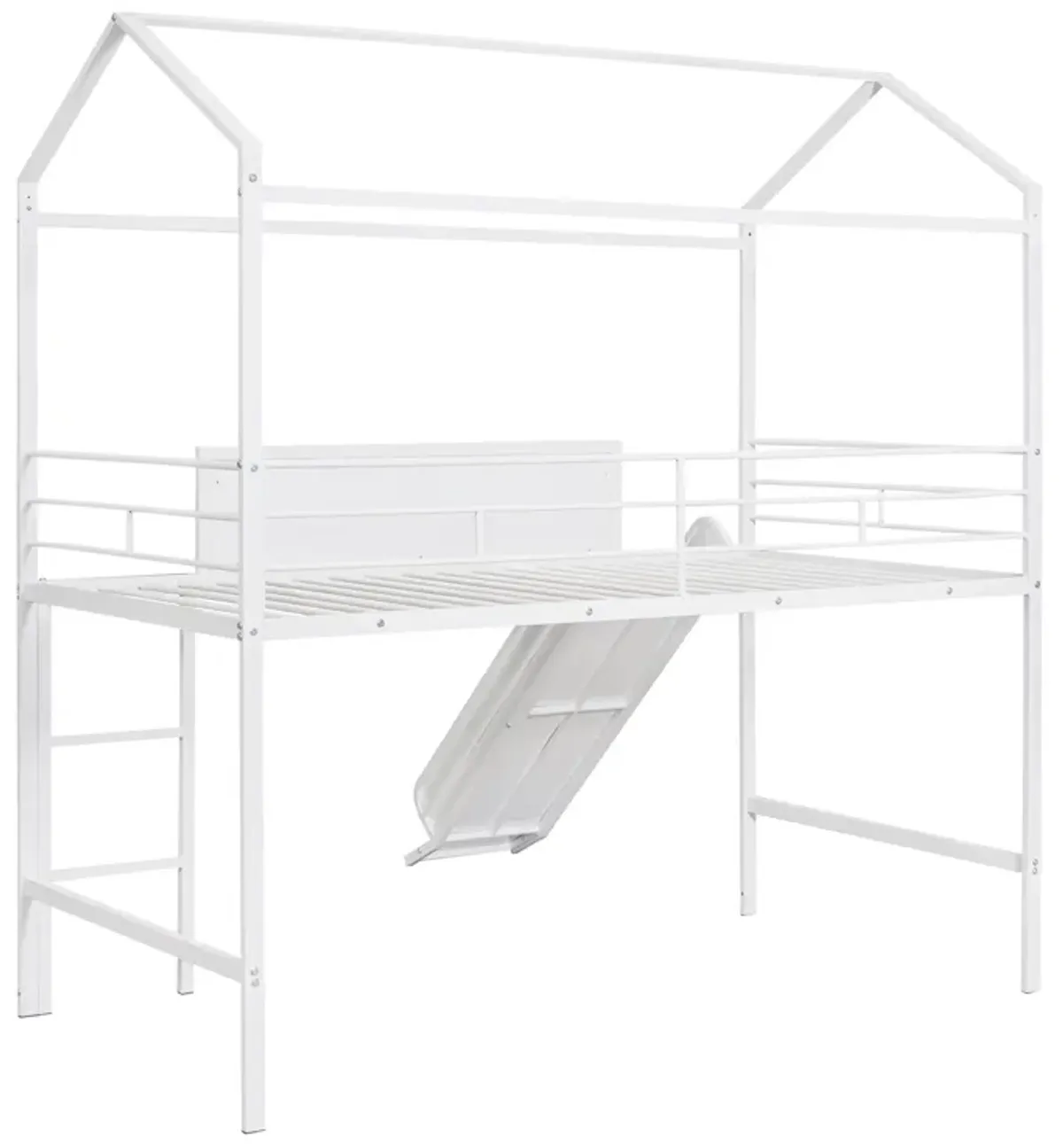 Merax Metal House Bed Loft Bed with Slide