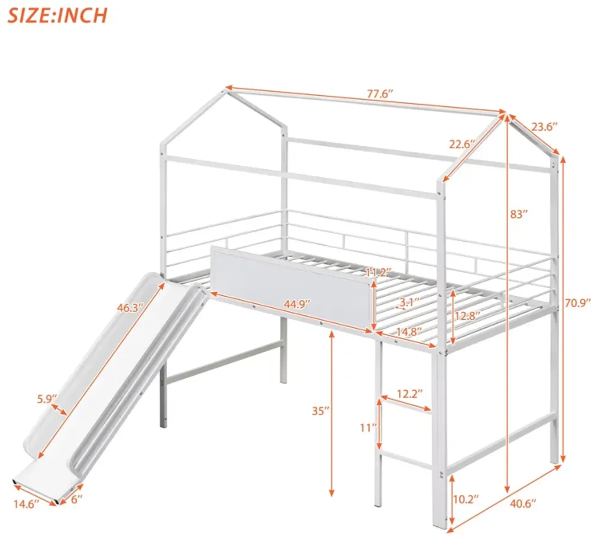 Merax Metal House Bed Loft Bed with Slide