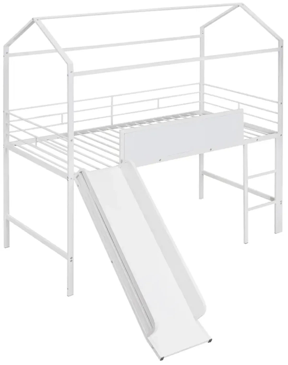 Merax Metal House Bed Loft Bed with Slide