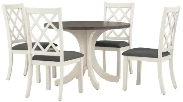 Aria 5pc Dining Table and Chair Set, Antique White and Walnut Brown
