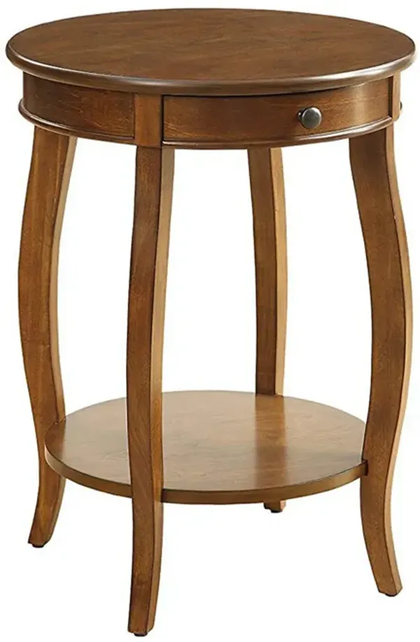 Benjara Lina 24 Inch Side End Table, 1 Drawer, Bowed Saber Legs, Cherry Brown