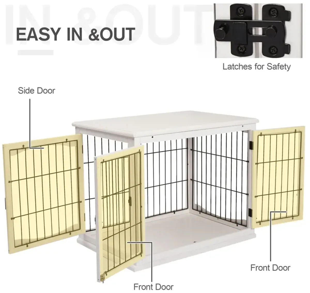 White Pet Furniture: 26" Wooden Dog Crate End Table with Doors