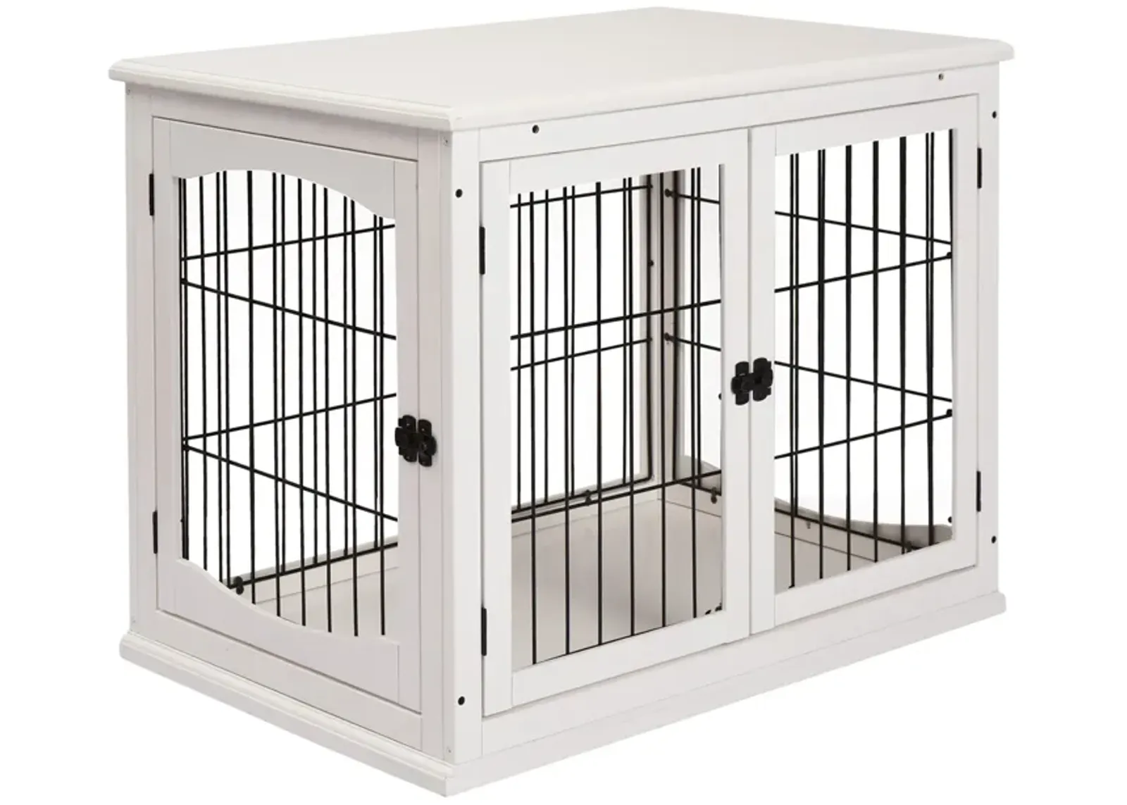 White Pet Furniture: 26" Wooden Dog Crate End Table with Doors