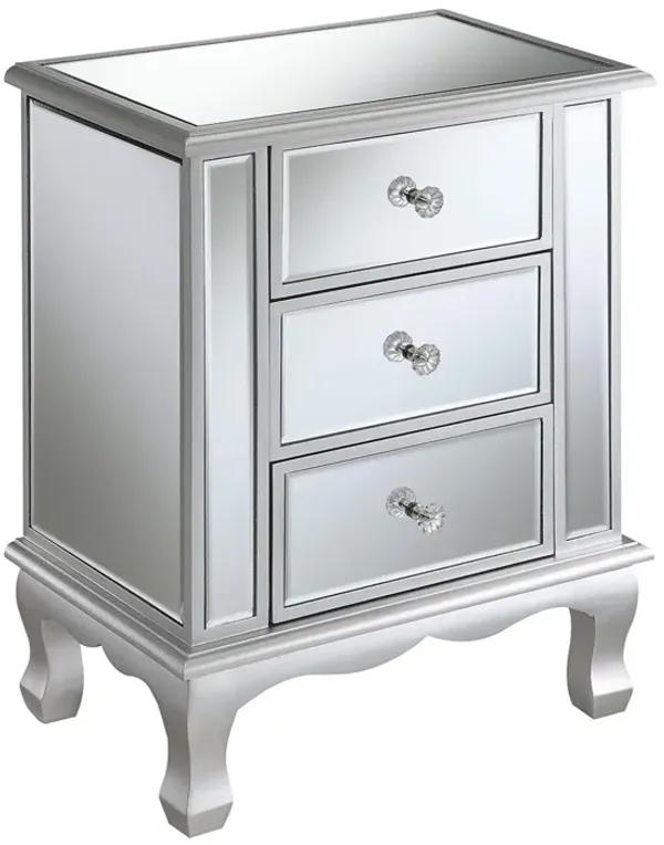 Convenience Concepts, Silver Gold Coast Vineyard 3-Drawer Mirrored End Table, 19" L x 12" W x 24.75" H