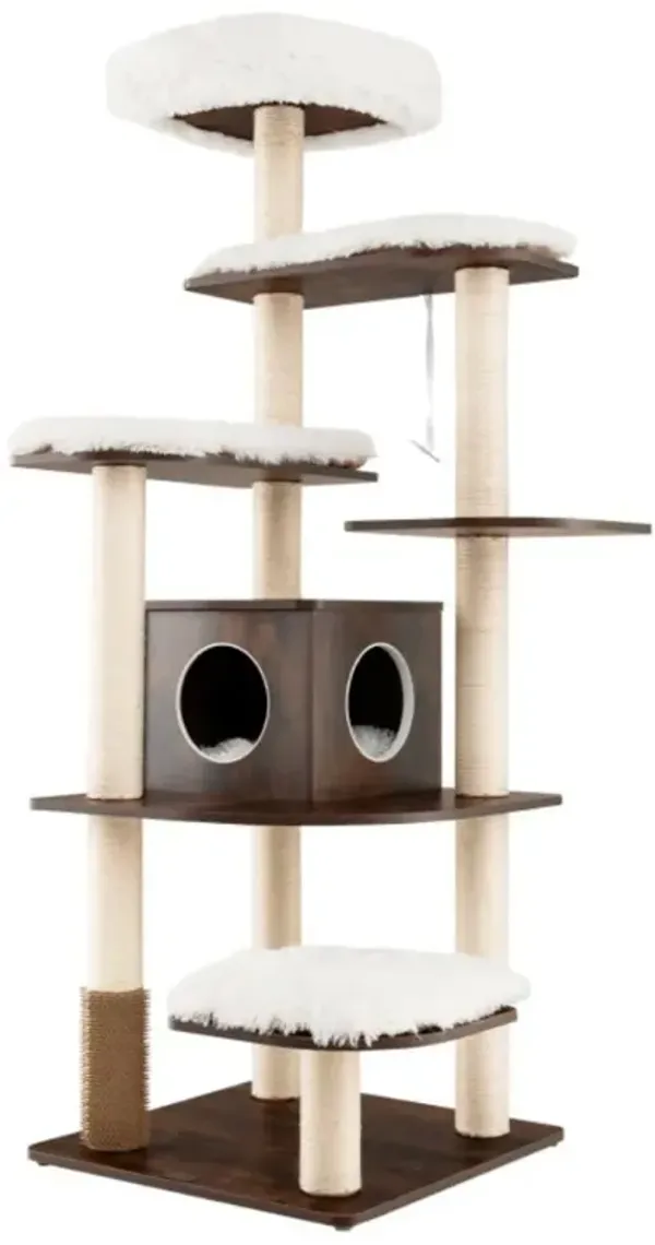 Hivvago 7-Layer Wooden Cat Tree Tall Cat Tower with Sisal Posts and Condo