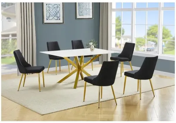 Best Quality Furniture White Marble Wrap Glass Dining Set With Velvet Chairs