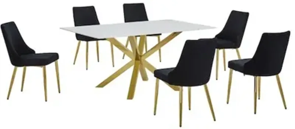 Best Quality Furniture White Marble Wrap Glass Dining Set With Velvet Chairs