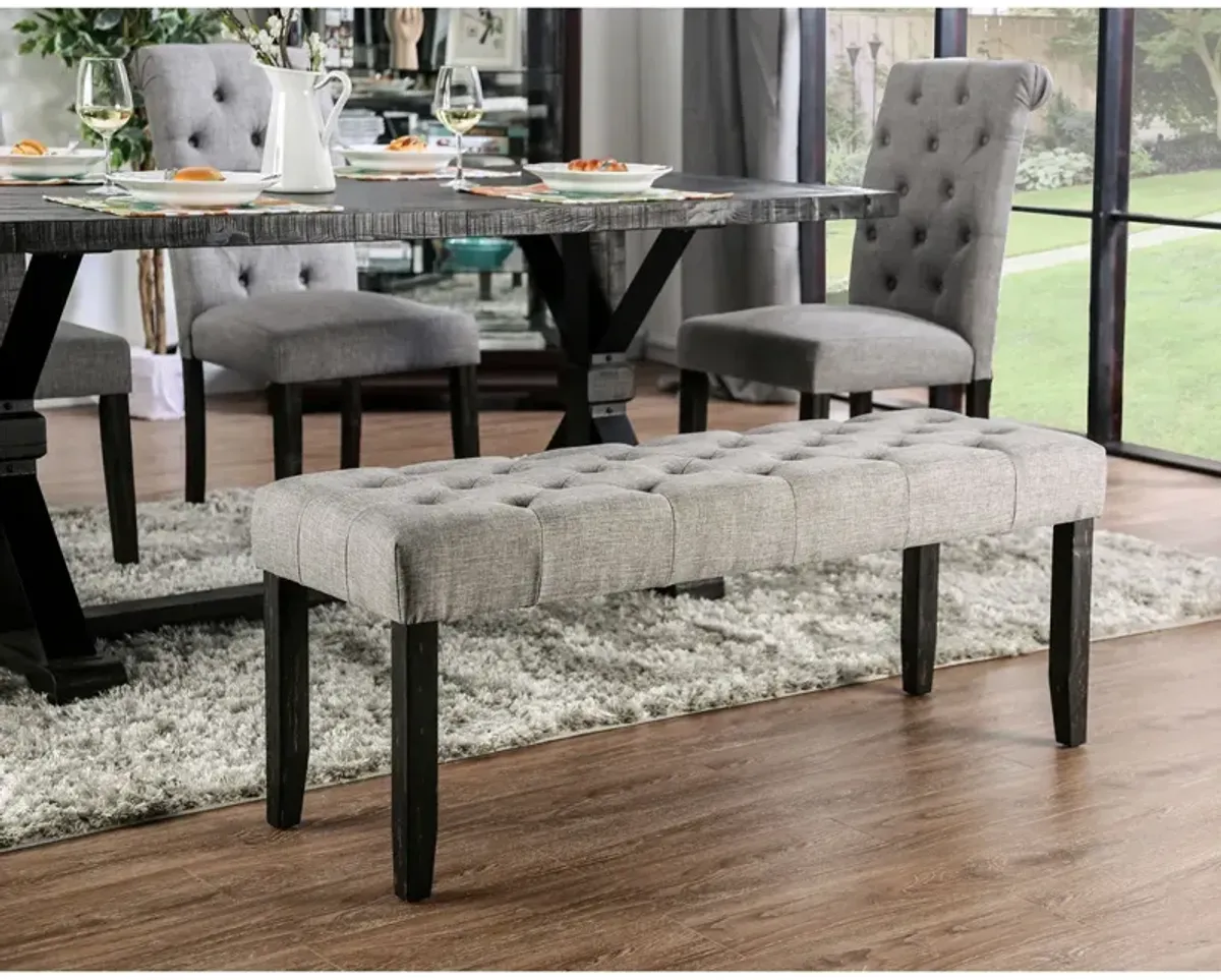 Light Gray Tufted Fabric Bench Chair