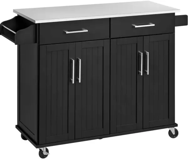 Hivvago Black Kitchen Island Cart with Stainless Steel Top 2 Drawers and Cabinet