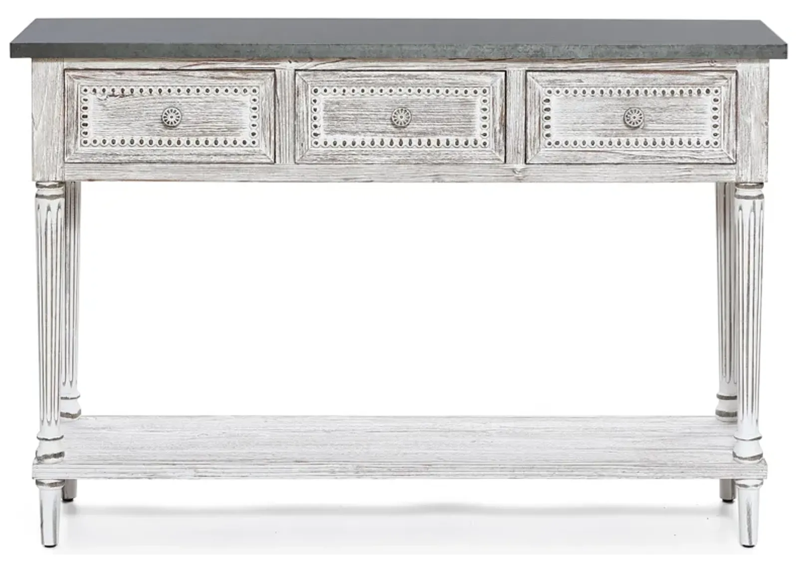 LuxenHome Distressed White Wood and Metal 3-Drawer 1-Shelf Console and Entry Table