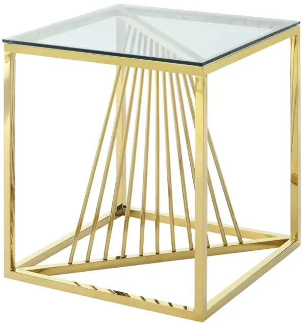 Modern Glass End Table with Geodesic Metal Frame - Gold