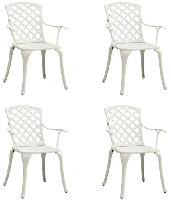 Outdoor Patio Chair Set of 4, Cutout Backrests, White Aluminum Metal - Benzara