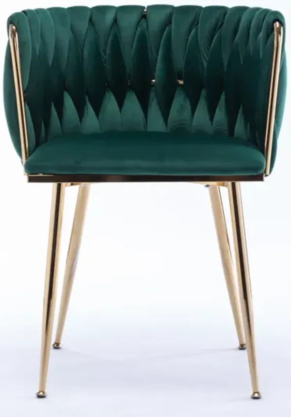 Dining Chair, Thickened fabric chairs with wood legs, Set of 2, Green