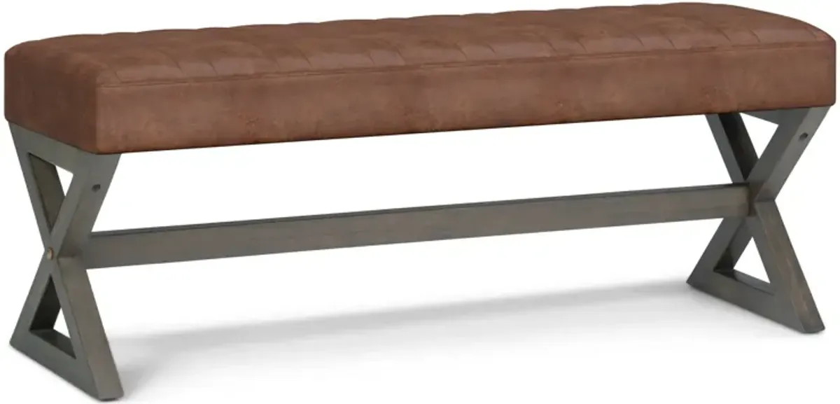 Salinger Large Ottoman Bench in Distressed Saddle Brown Faux Leather