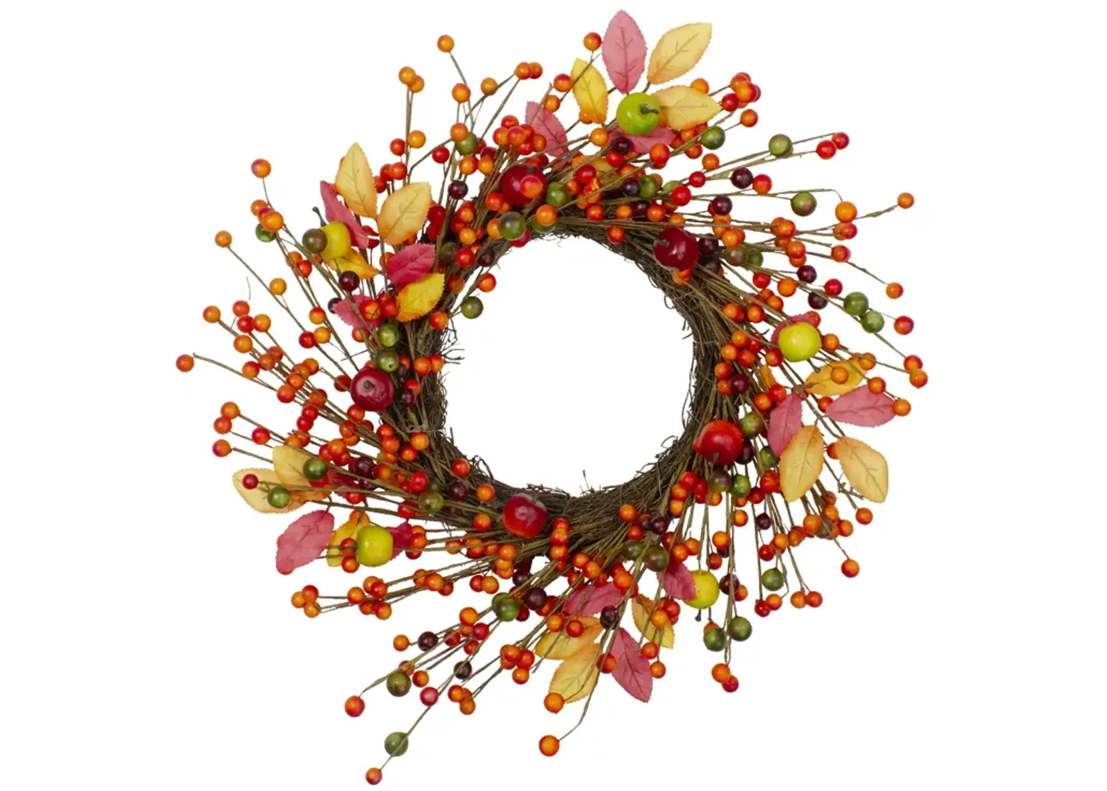 Berries and Apples Foliage Twig Artificial Thanksgiving Wreath - 18-Inch  Unlit