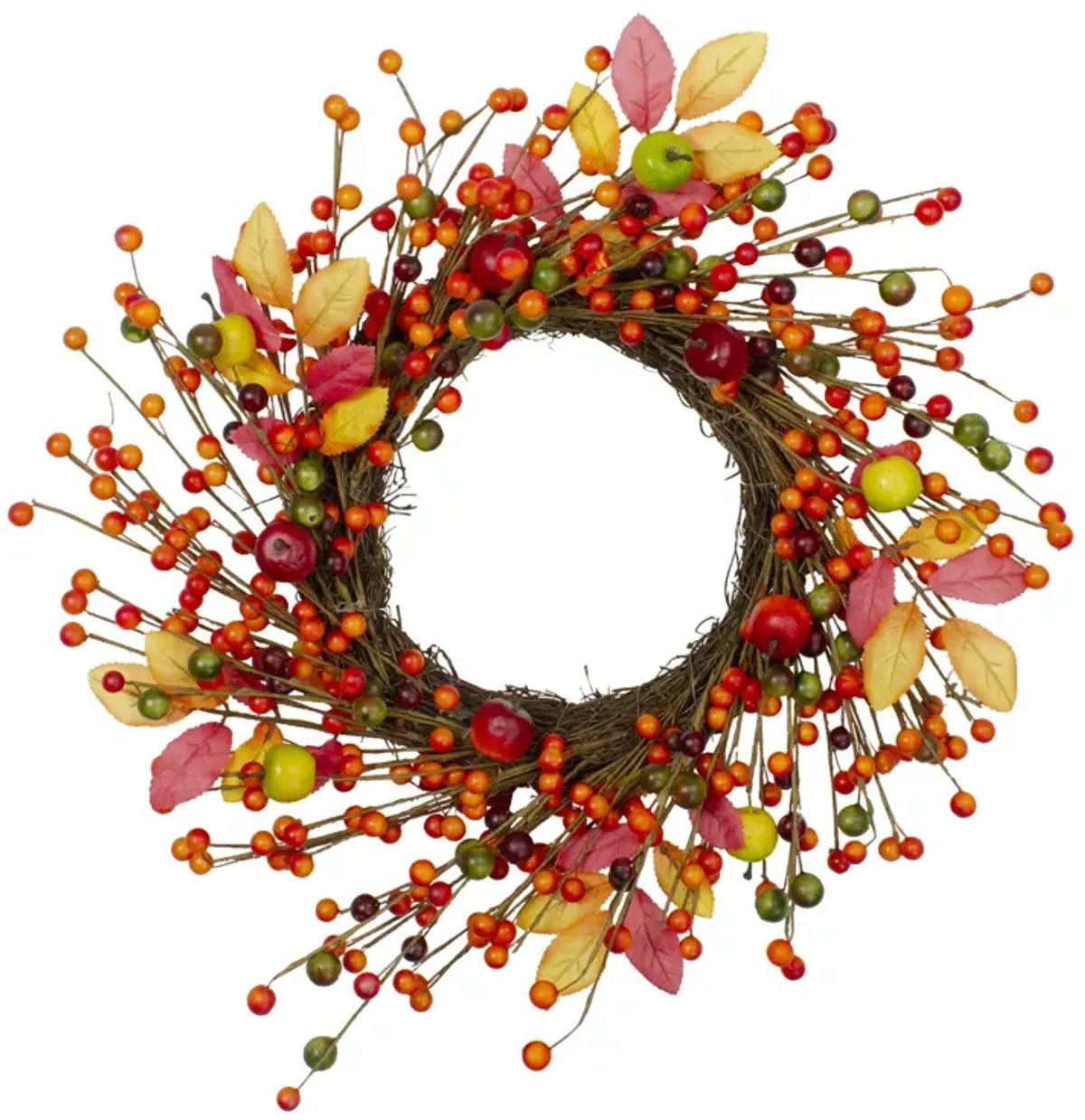 Berries and Apples Foliage Twig Artificial Thanksgiving Wreath - 18-Inch  Unlit