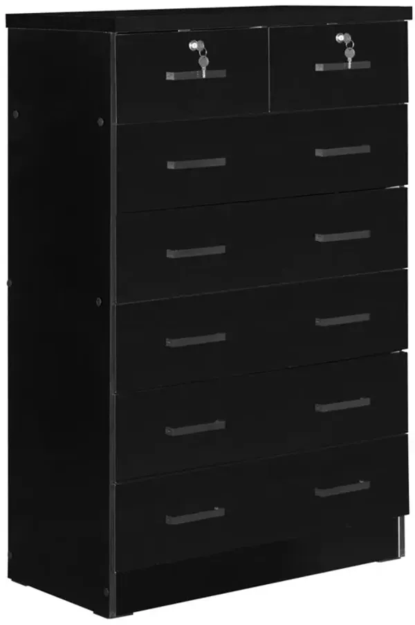 Better Home Products Cindy 7 Drawer Chest Wooden Dresser with Lock in Black