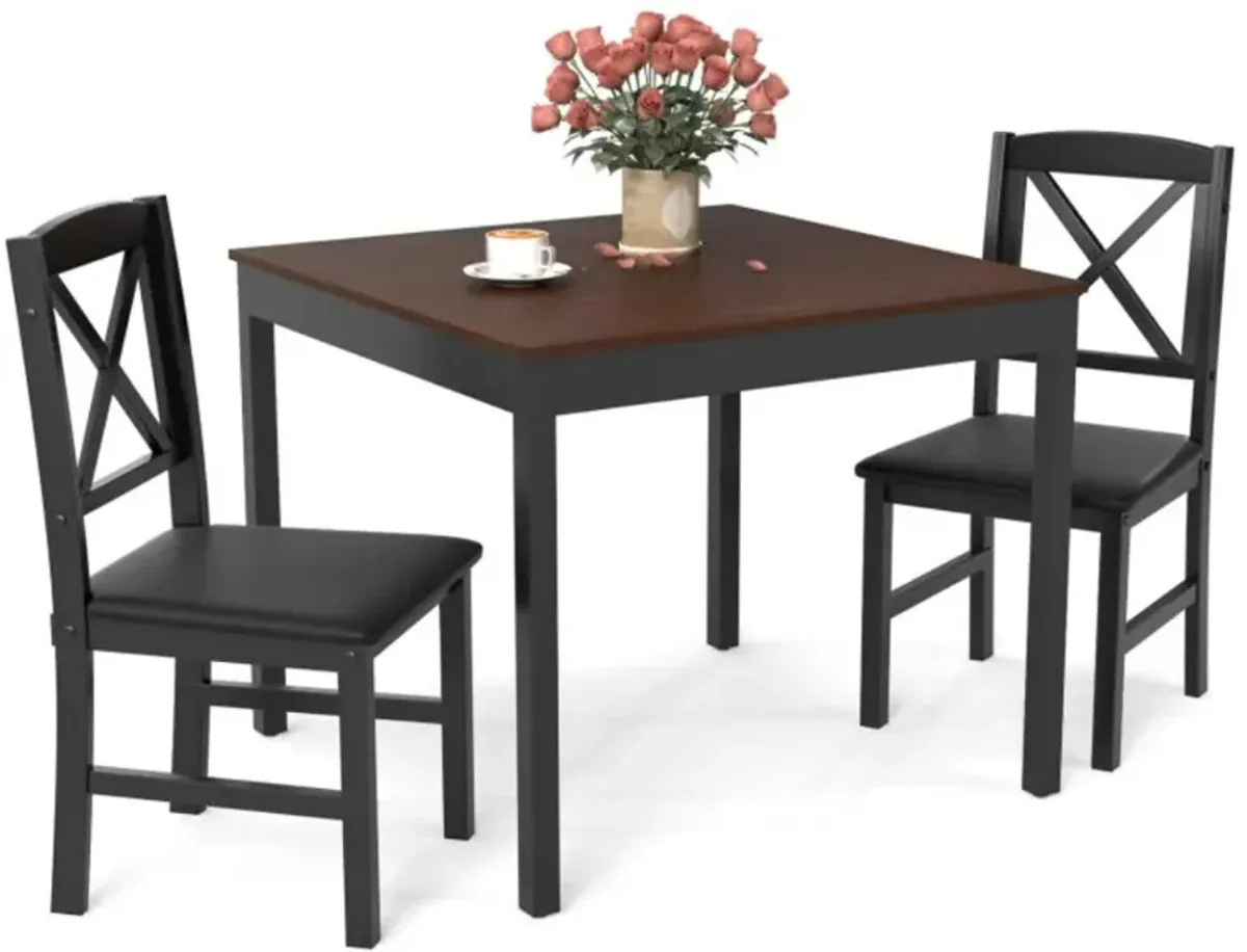Hivvago 3-Piece Dining Table Set Wooden Square Kitchen Table for 2 People