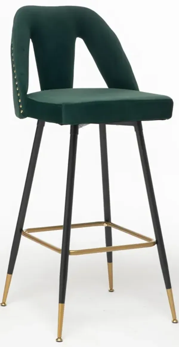 Hivvago 2pcs Gold Accent Swivel Bar Stools Velvet Upholstery with Nailheads