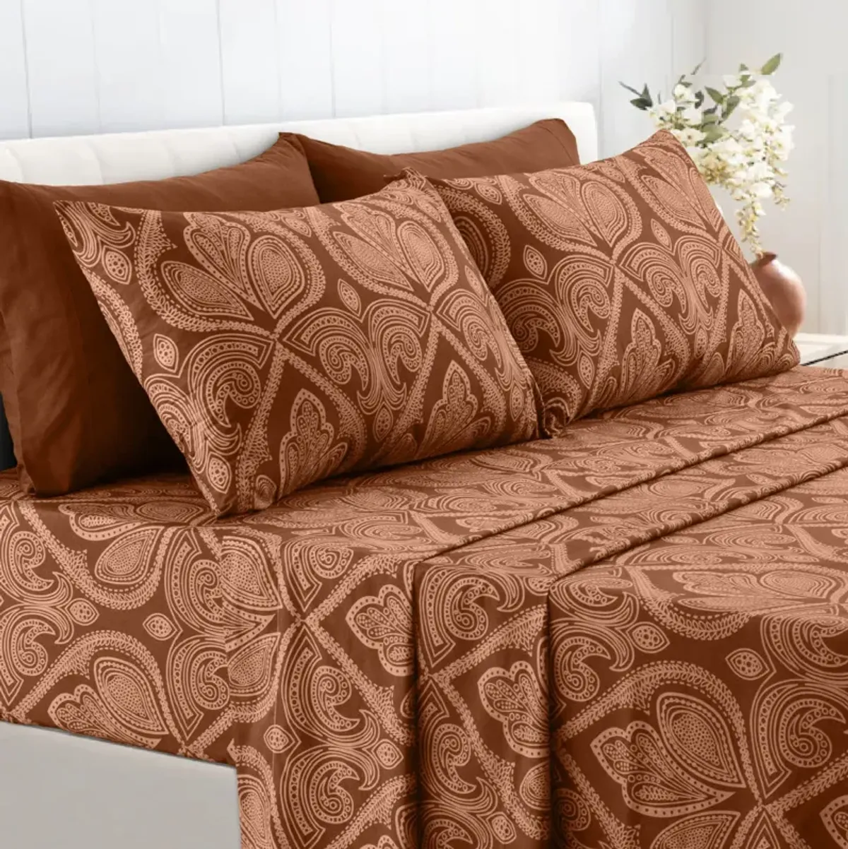 Lux Decor Collection Bed Sheets - Brushed Microfiber Paisley Sheet Set