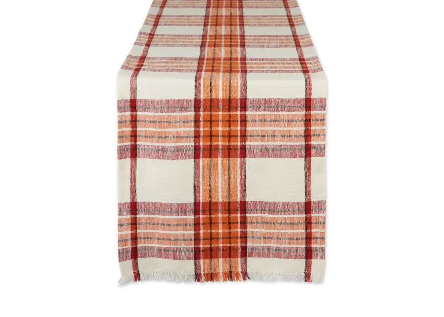 108" Orange Pumpkin Spice Plaid Table Runner