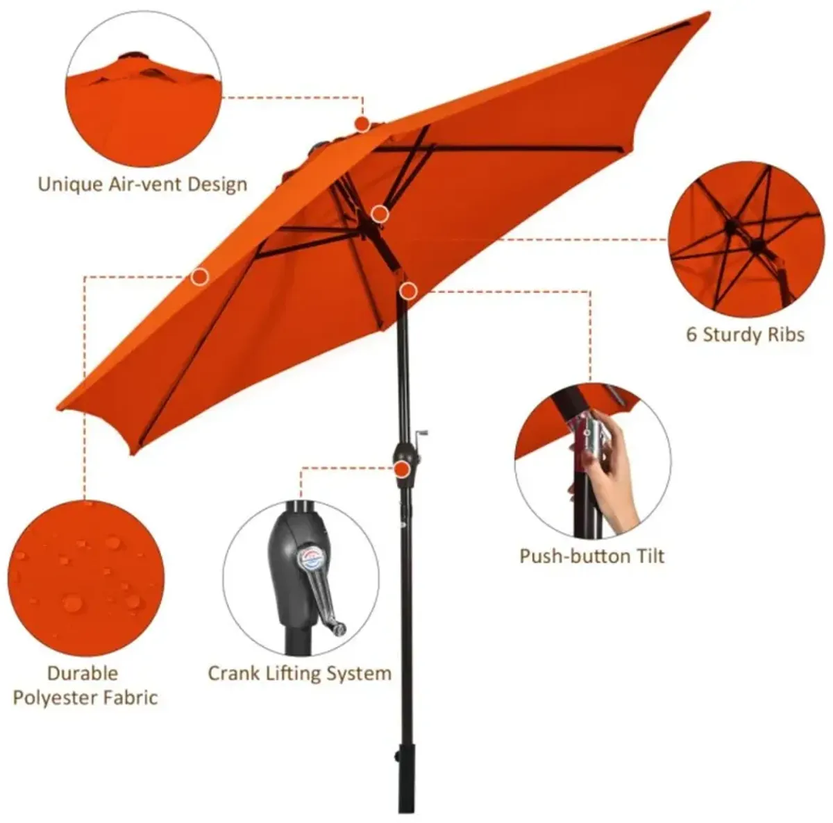 Hivvago 10 Feet Outdoor Patio Umbrella with Tilt Adjustment and Crank