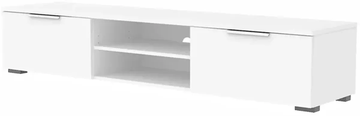 FurniFact White High Gloss TV Cabinet - Stylish TV Stand with Drawers and Shelves
