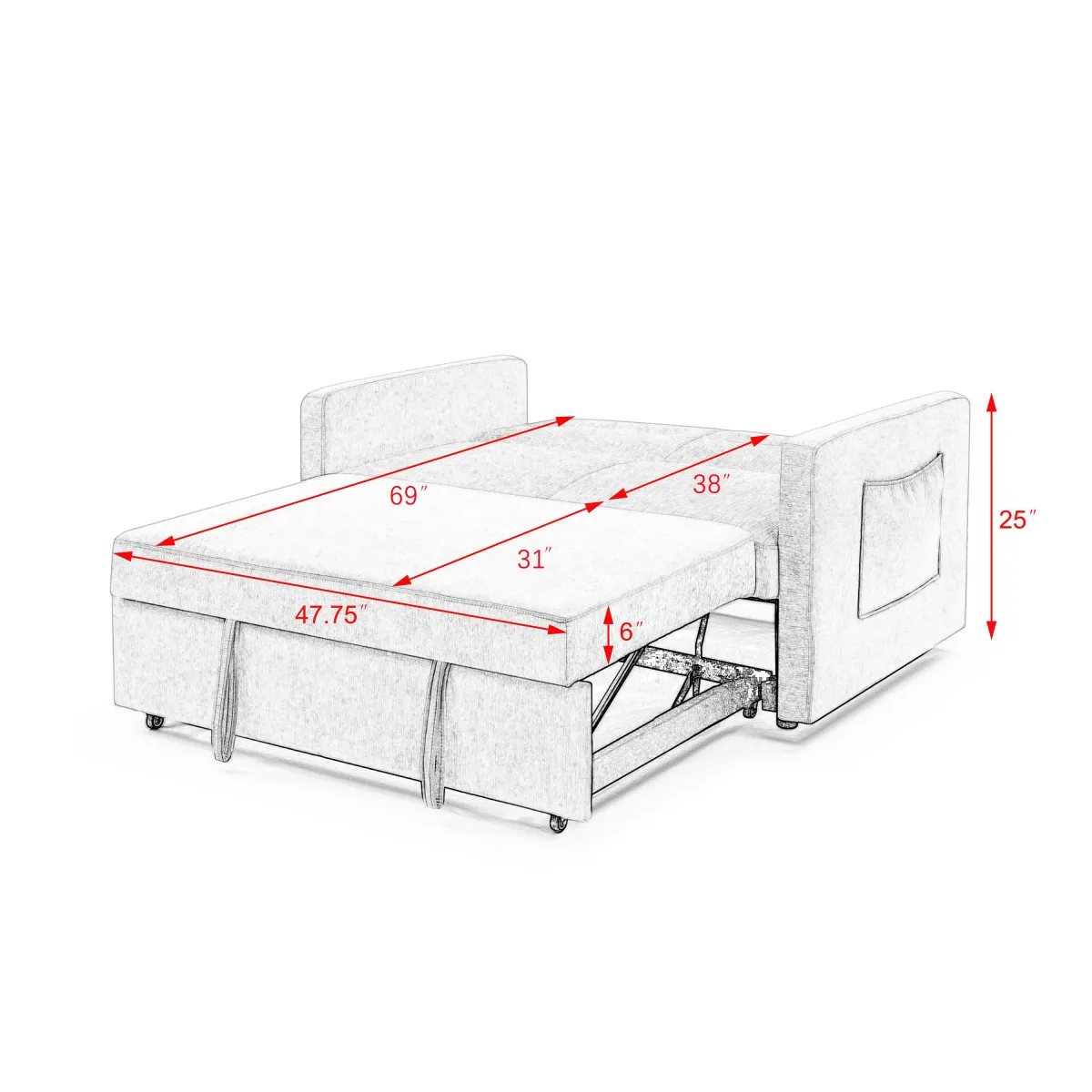 Merax Chenille Loveseats Sofa with Pull-out Bed