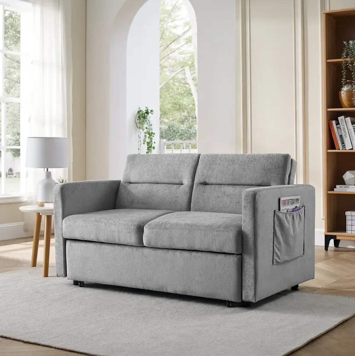 Merax Chenille Loveseats Sofa with Pull-out Bed