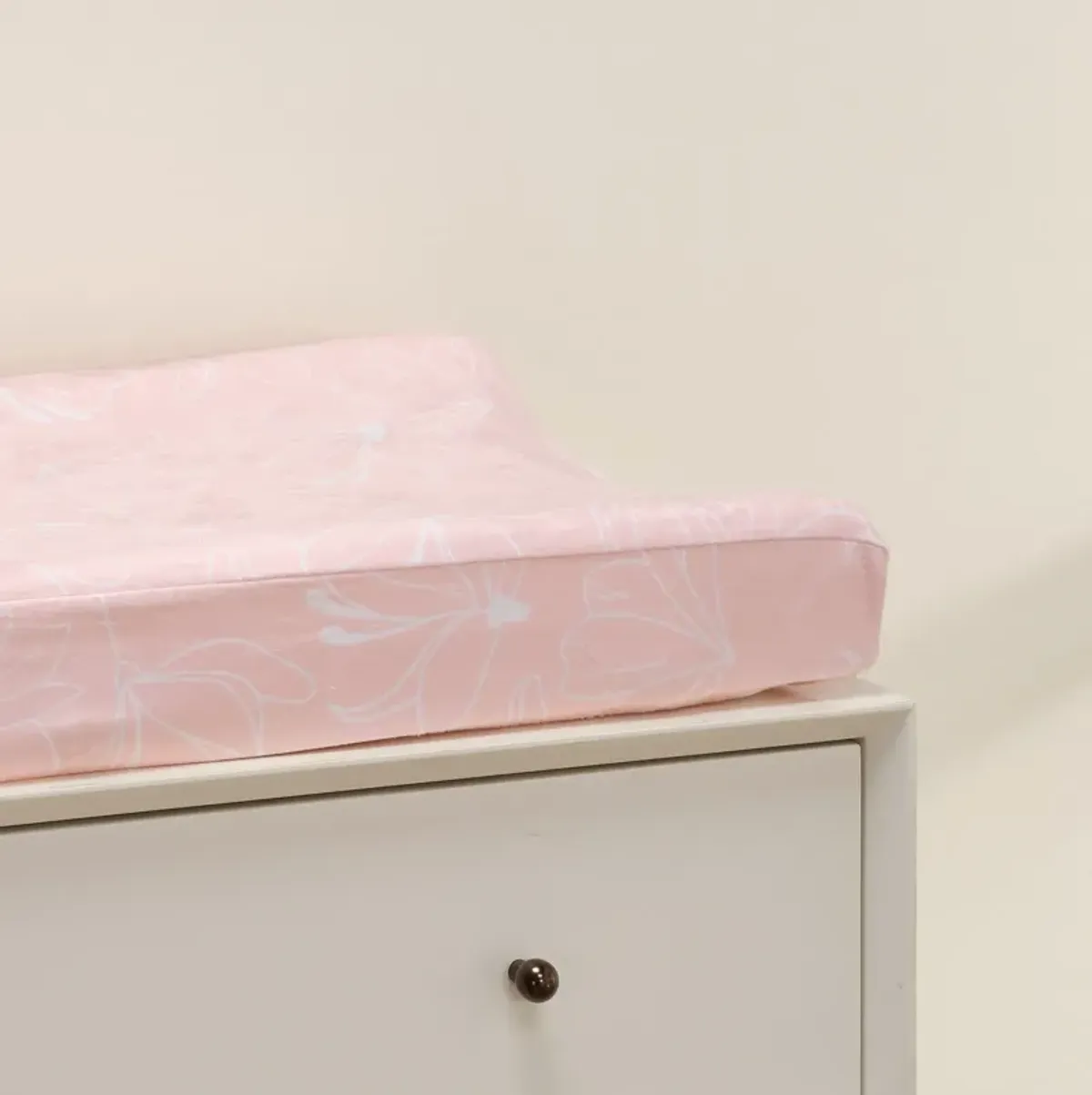 Lambs & Ivy Petals Soft Pink/White Floral Outline Baby Changing Pad Cover