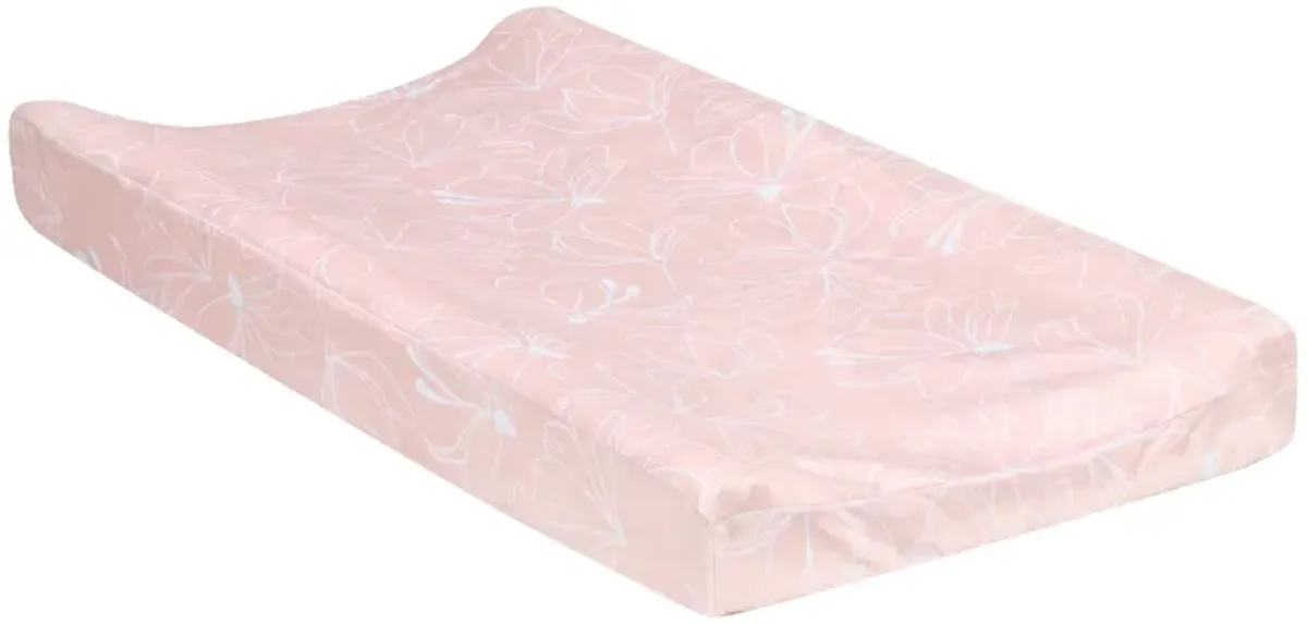 Lambs & Ivy Petals Soft Pink/White Floral Outline Baby Changing Pad Cover