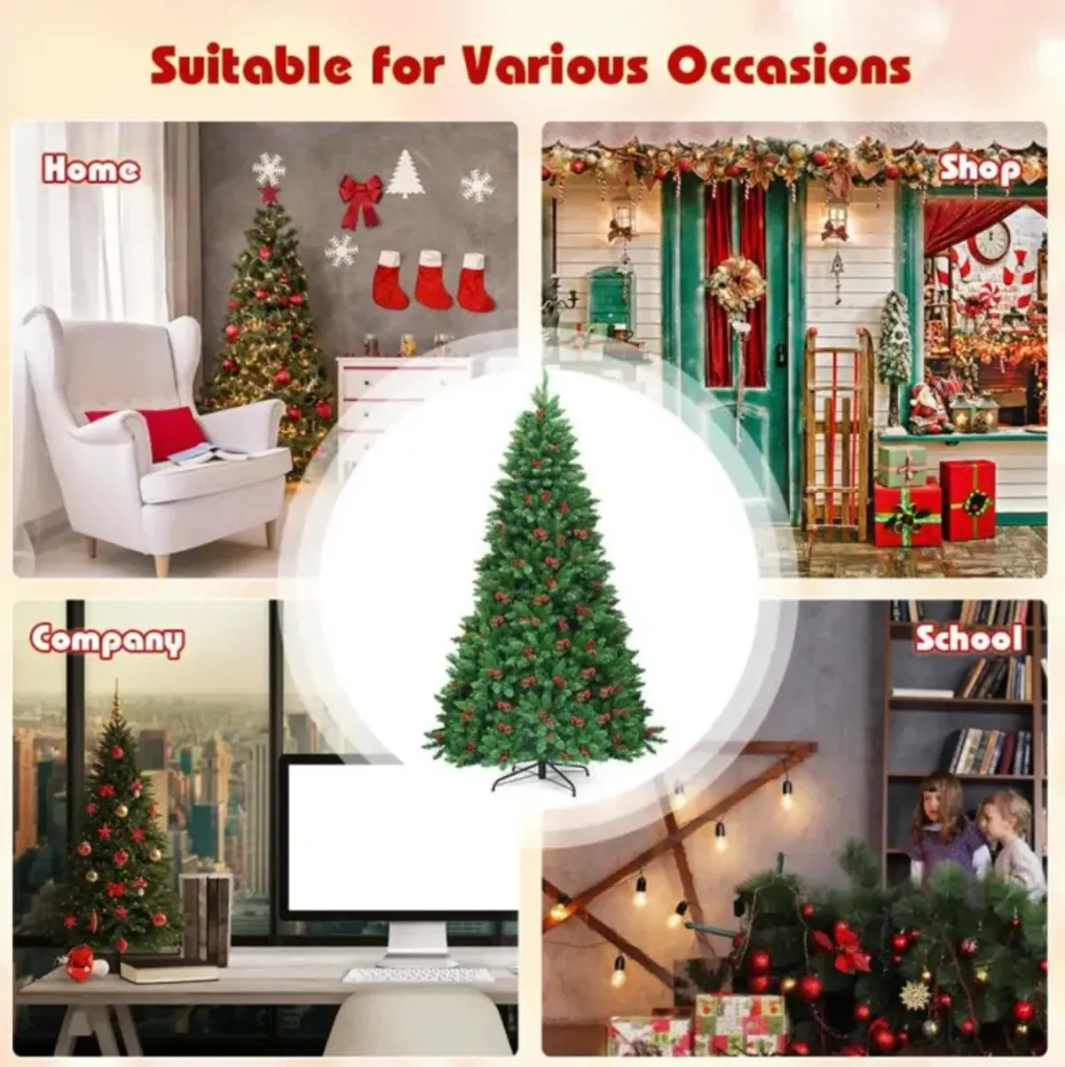 Hivvago 7.5 Feet Pre-lit Hinged Christmas Tree with 550 LED Lights and Sturdy Metal Stand