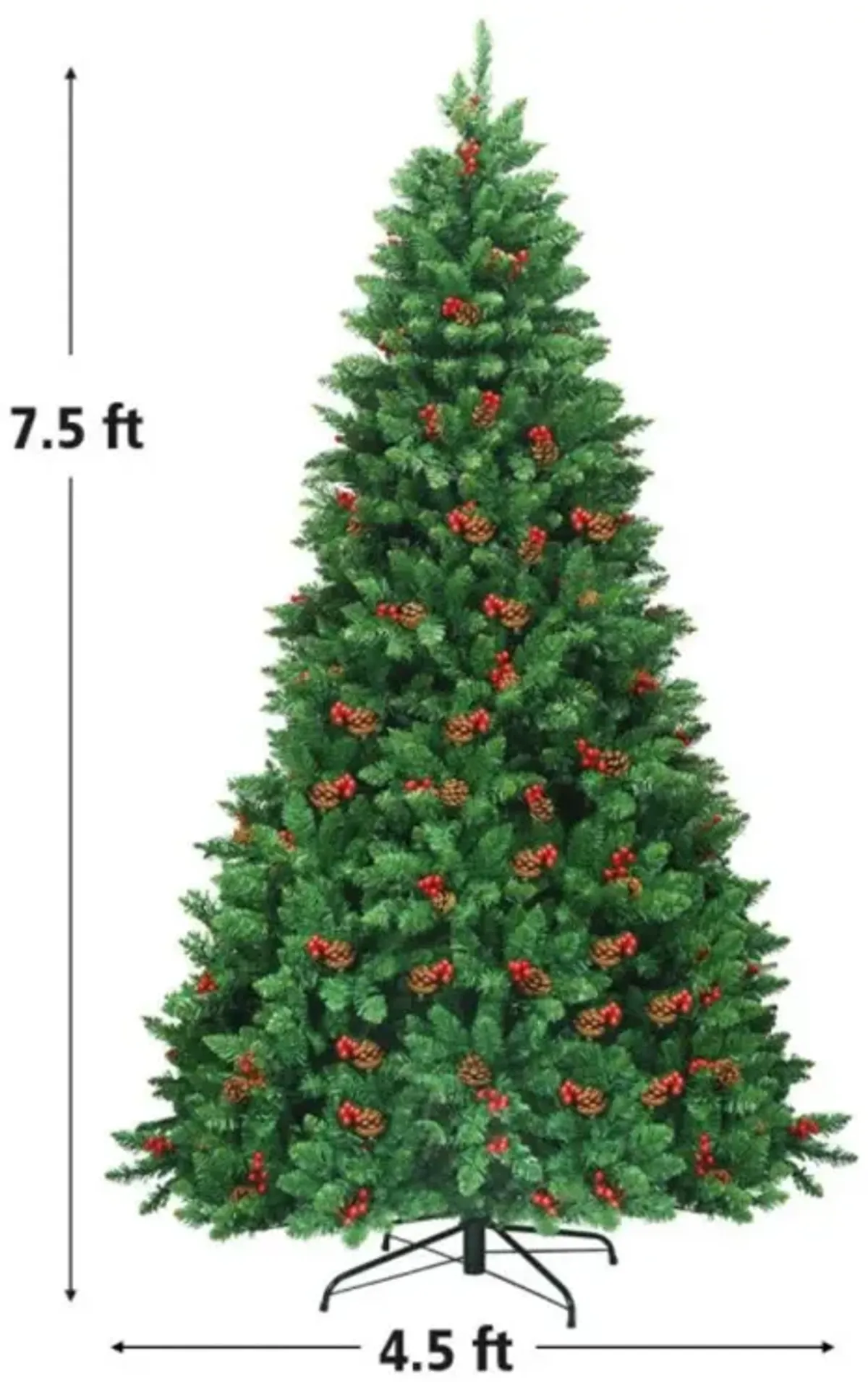 Hivvago 7.5 Feet Pre-lit Hinged Christmas Tree with 550 LED Lights and Sturdy Metal Stand