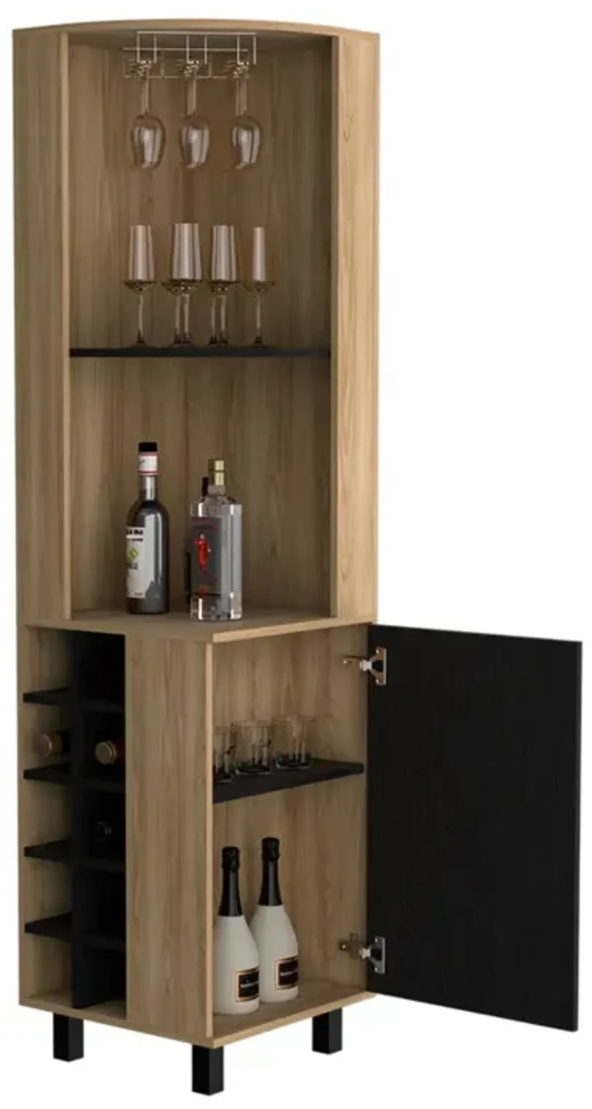 Corner Bar Cabinet Cleveland, Living Room, Natural Oak / Black