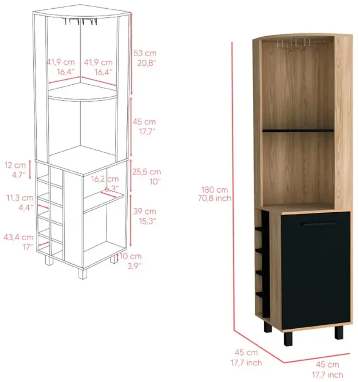 Corner Bar Cabinet Cleveland, Living Room, Natural Oak / Black