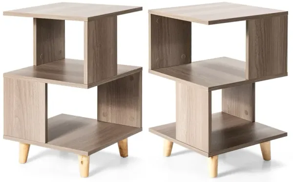 2 Pieces Wooden Modern Nightstand Set with Solid Wood Legs for Living Room