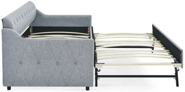 Streamdale Gray Linen Upholstered Daybed with Twin Trundle and USB