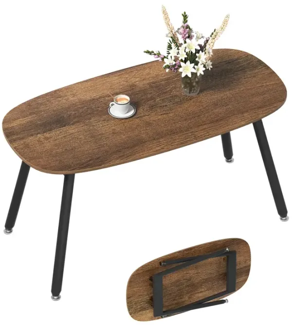 WOHOMO Folding Coffee Table Rustic Small Coffee Tables for Living Room Farmhouse Portable Table for Small Spaces Rectangular Mid