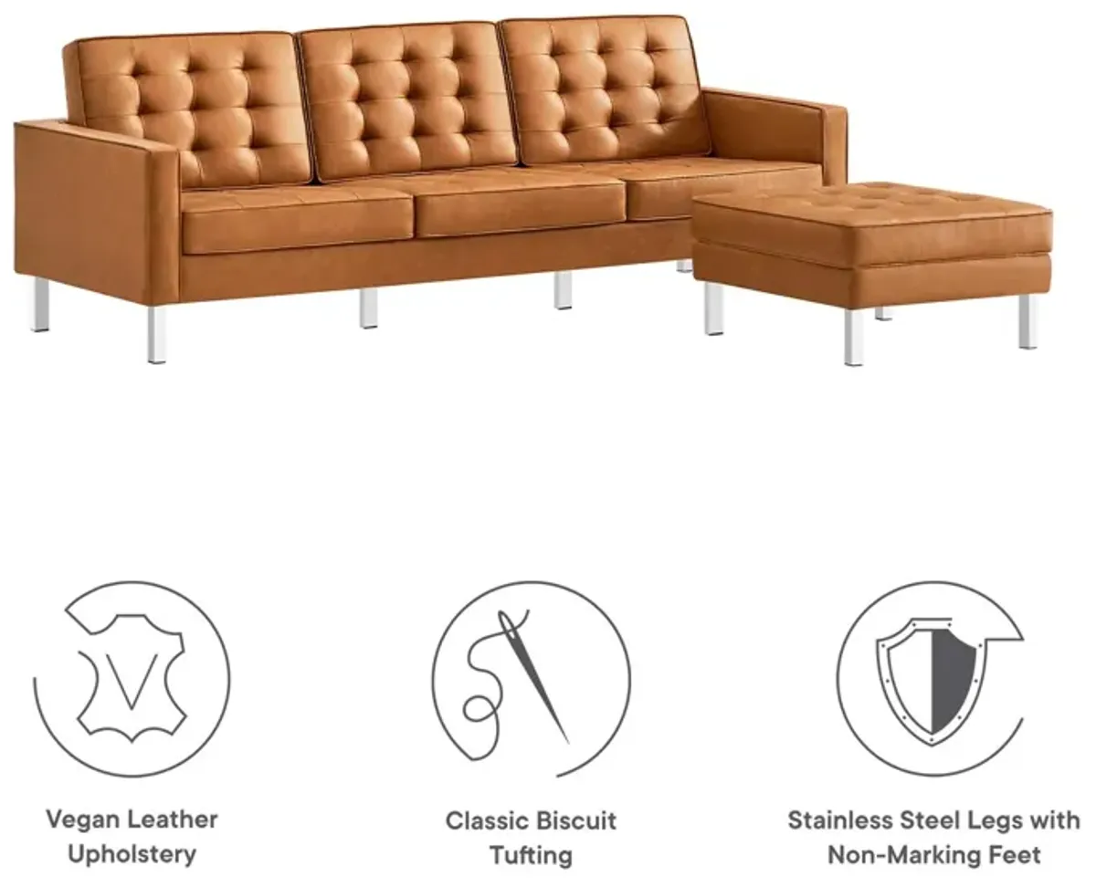 Loft Tufted Vegan Leather Sofa and Ottoman Set