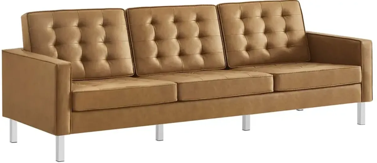 Loft Tufted Vegan Leather Sofa and Ottoman Set