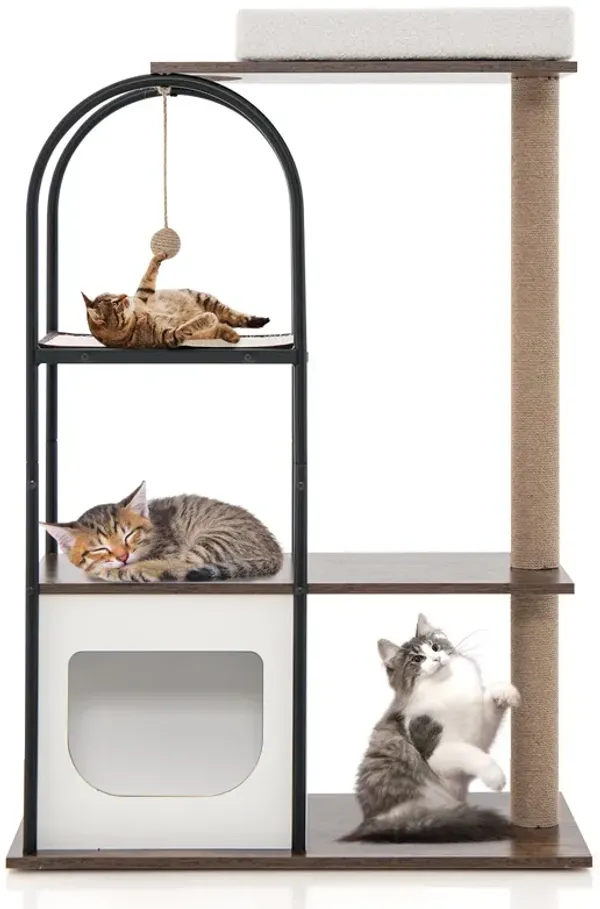 47 Inch Tall Cat Tree Tower Top Perch Cat Bed with Metal Frame
