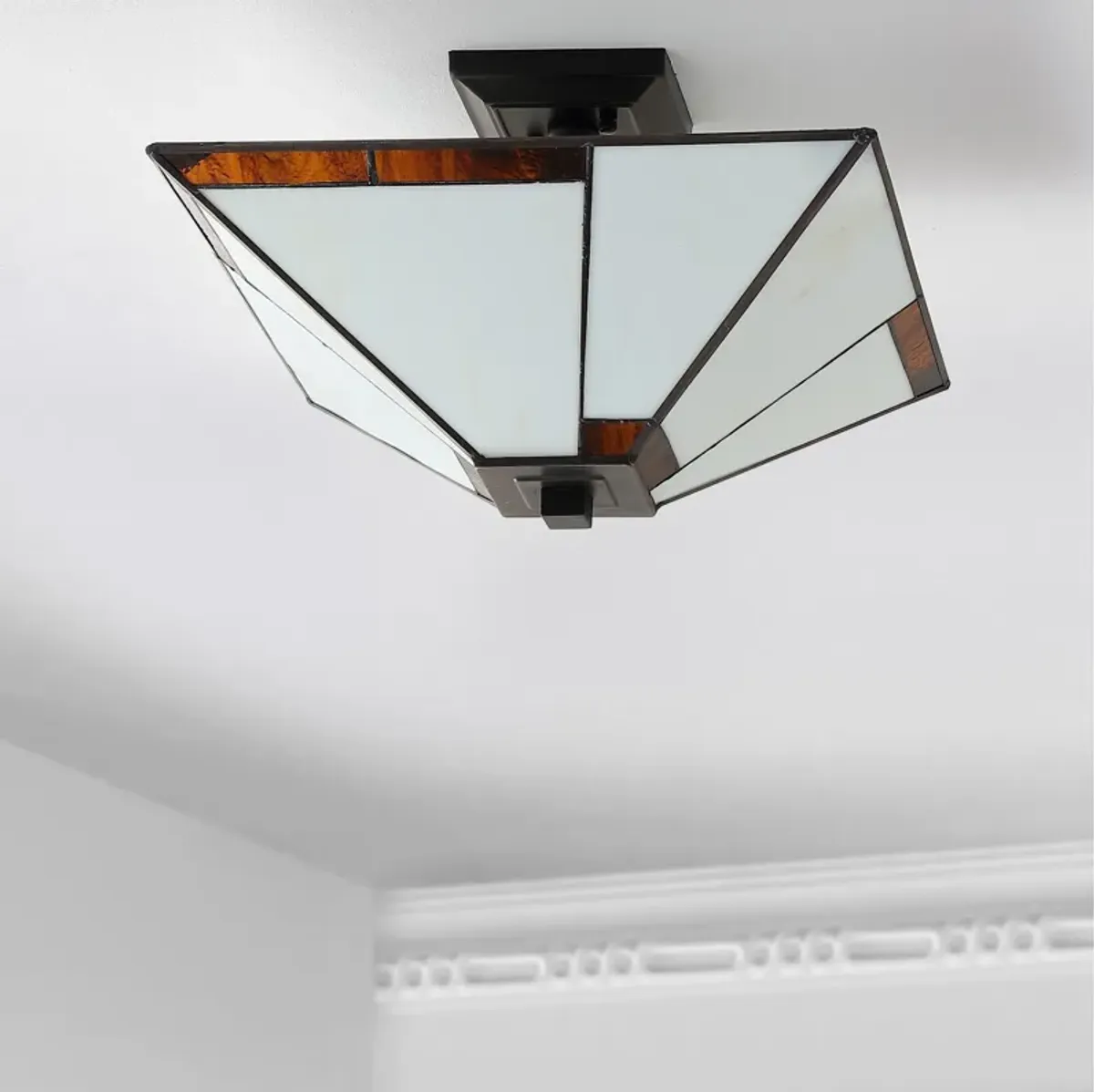 Julian Tiffany-Style Glass/Metal LED Semi-Flush Mount