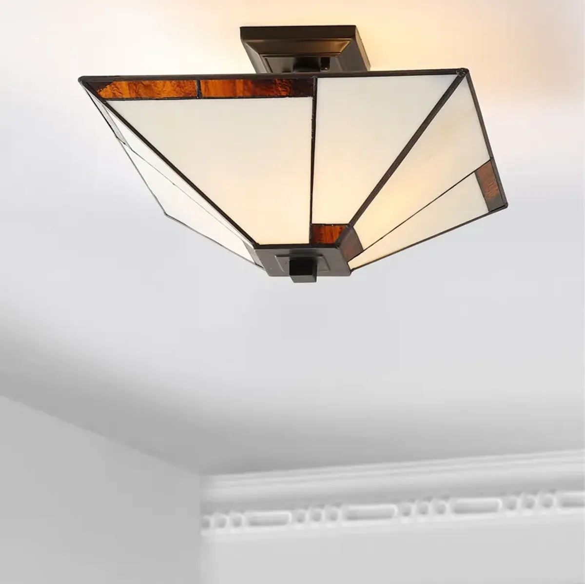 Julian Tiffany-Style Glass/Metal LED Semi-Flush Mount