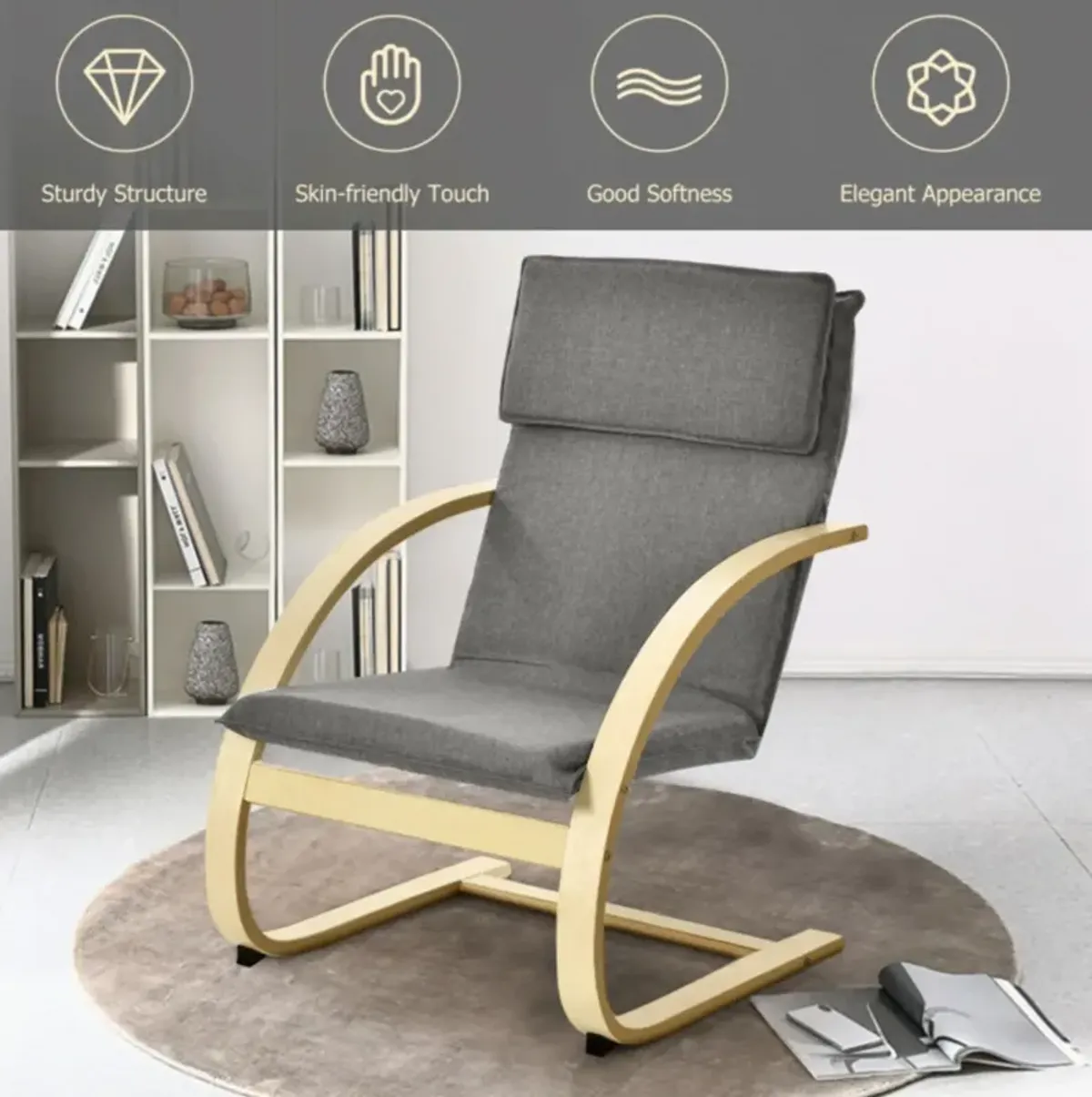 Hivvago Modern Fabric Upholstered Bentwood Lounge Chair-Gray