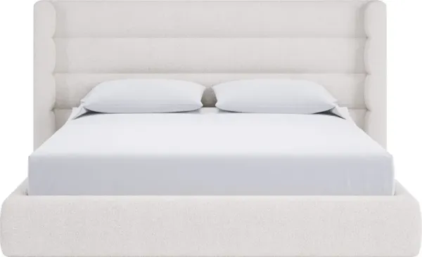Frank California King-size Upholstered Wingback Platform Bed in Cottage Cheese Boucle