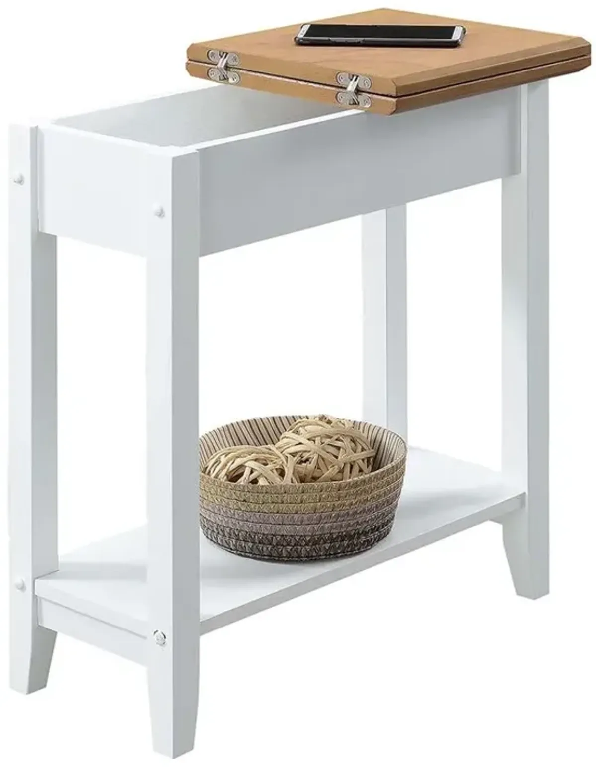 Convenience Concepts American Heritage Flip Top End Table with Shelf, Driftwood/White